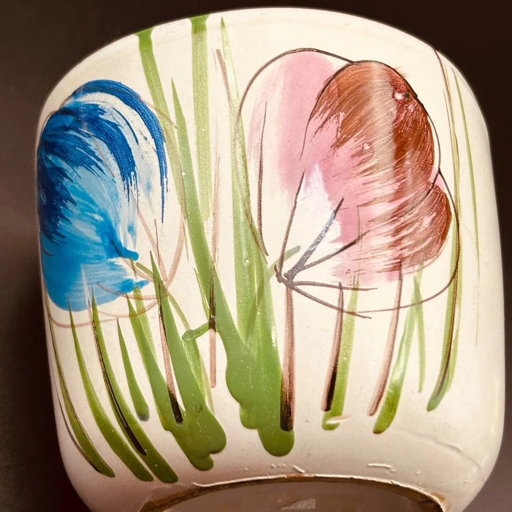 VTG Made Italy Hand Painted Ceramic Planter MC Floral Crocus Tulip Cachepot Pot